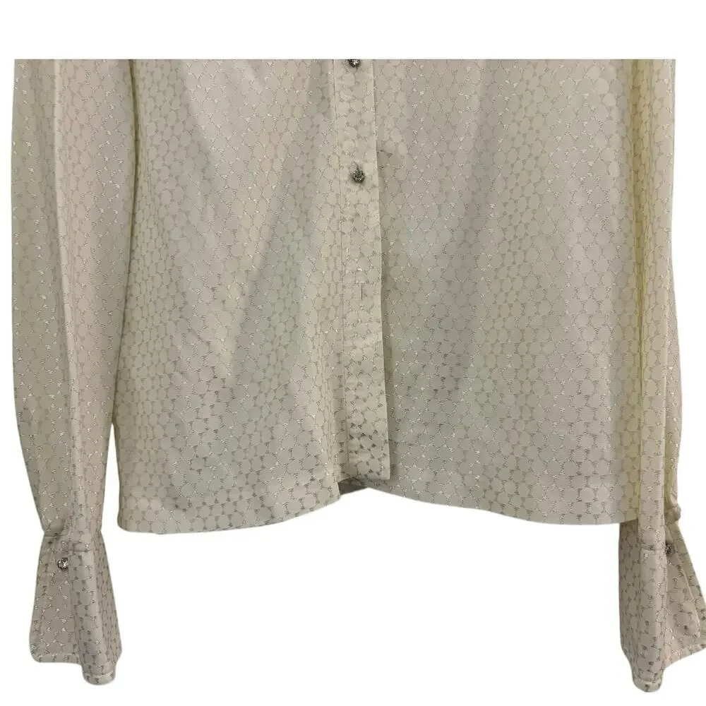 Alex Colman Vintage Blouse White Metallic Thread Rhinestone Buttons Tag=16 - Picture 2 of 8